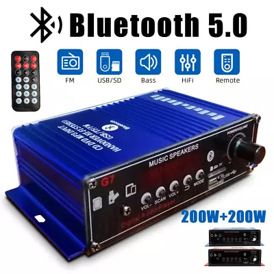 400W 12V 2 Channel Bluetooth Powerful Stereo Audio Power Amplifier HiFi Bass Amp • $31.34