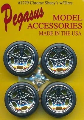 Pegasus 1279 Chrome 19 In. Shuey's Wheels With Tires For Model Kit Cars 1/24 25 • $17.11