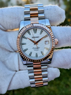 $350 • Buy Custom Watch Mod: Rose Gold  Dauphine Dresswatch  - Seiko NH35 Auto 36mm Jubilee