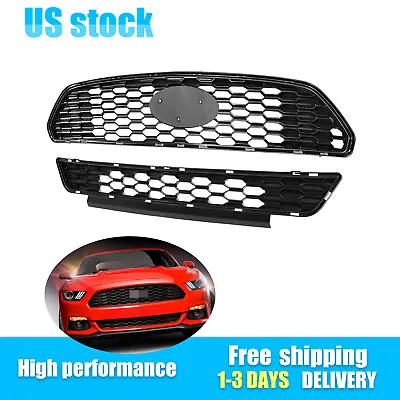 New Front Bumper Grille Upper & Lower Mesh Grill For 2015 2016 2017 Ford Mustang • $68.98