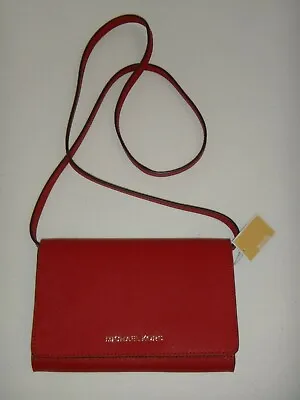 MICHAEL KORS MK Convertible Cross-body Clutch Bag Wallet Red Saffiano Leather • $149.99