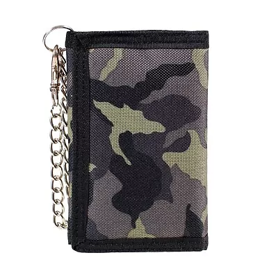 Canvas Trifold Wallet With Chain In Durable Nylon Money Cash Coin Change • £7.90