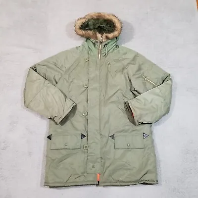 Vintage JC Penney Parka Jacket Mens Large Green Snorkel Military Faux Fur Lined • $47.88