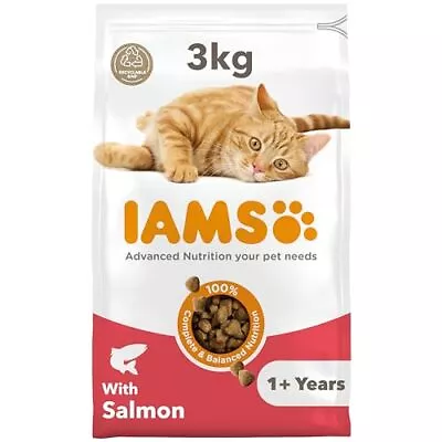 IAMS Adult Dry Cat Food Salmon 3kg Brand New Best Fast Delivery In UK • £21.78