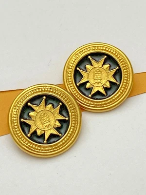 $78 • Buy Vintage Signed BEN AMUN Gold Tone Black Enamel Coin Shape Clip-On Earrings