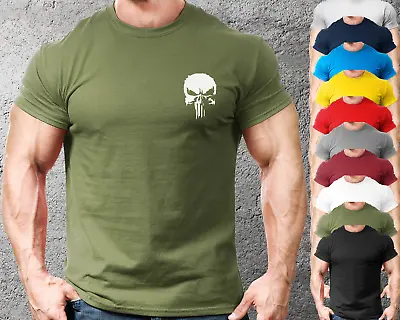 Skull (L/B) Gym T-Shirt Mens Gym Clothing Workout Training Vest Bodybuilding Top • £8.99