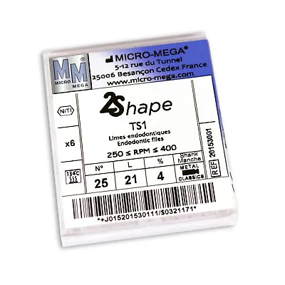 Micro-Mega 2Shape TS1 21MM / 25MM Ni-Ti Rotary Dental Endodontic 6pc Files • $43.99