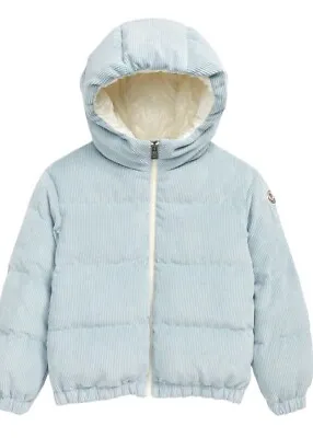 Moncler Anterne Girls Quilted Corduroy Hooded Down Jacket Blue Size 8 NWT $1005 • $299.99