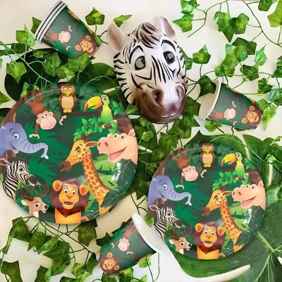 Animal Safari Jungle Birthday Party Supplies Tableware Set Children Decorations • £21.99