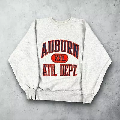 Vintage 90s Reverse Weave Auburn College Crewneck Sweatshirt Gray Size XL USA • $34.99