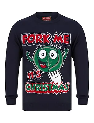 Christmas Jumpers Novelty Funny Naughty Knit Fork Me Its Xmas Dark Blue • £9.99