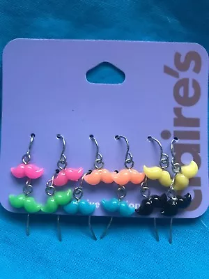 Six Pairs Of Claires Dangling Colored Mustache Earrings Funny • $3.49