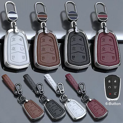 6 Button Alloy Leather Car Key Fob Case Cover For 2015-2019 Cadillac Escalade • $17.09
