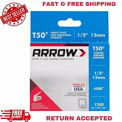 1250-Pack Of Arrow 508 Heavy Duty T50 1/2-Inch Staples • $6.89