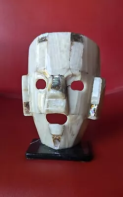 Vintage White Mosaic Burial DEATH MASK Abalone Shell Aztec Mayan 7  On Stand  • $18