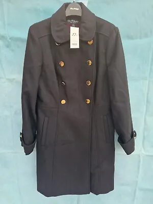 Miss Selfridge Gorgeous Double Breasted Black Military Style Coat Size UK 12.  • £16.99