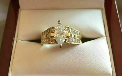 1.50Ct Marquise Simulated Diamond Cluster Engagement Ring 14k Yellow Gold Plated • $60