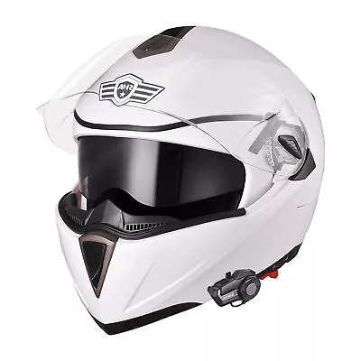 AHR DOT Full Face Flip Up Motorcycle Helmet Bluetooth 5.0 Headset Intercom M • $107.91
