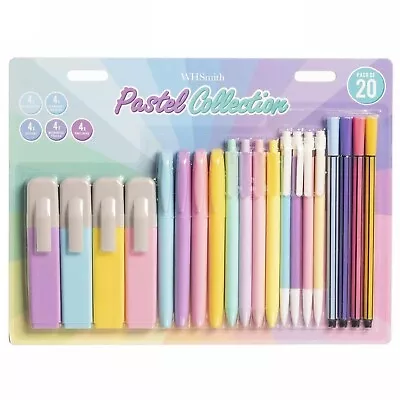 WHSmith 20 Piece Writing Collection Pastel Colours Pen Set Assorted Ink Colours • £4.99