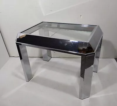 Vintage Mid Century Modern Chrome End Table Etched Glass Milo Baughman STYLE • $360