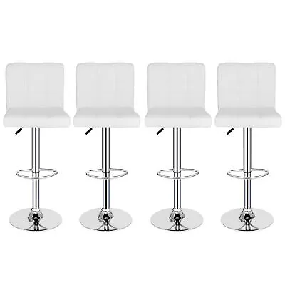 Set Of 4 Adjustable Bar Stools PU Leather Modern Dinning Chair With Back White • $136.58