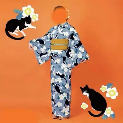 Yukata Set Cat Pattern Striped With Obi • £161.45