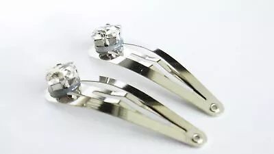 2 Silver Metal Crystal Snap Hair Clip Barrettes • $6.95