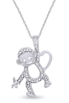 Round Natural Diamond Hanging Monkey Pendant Necklace 18  In 925 Sterling Silver • $67.15