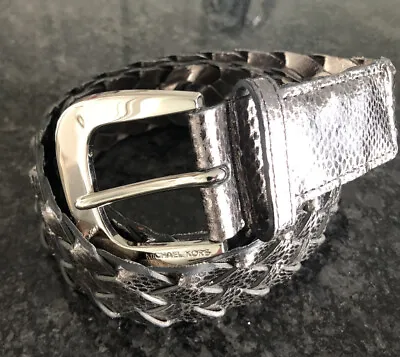 Michael Kors Woven Braided Medium Silver Leather Belt Buckle • $29.99
