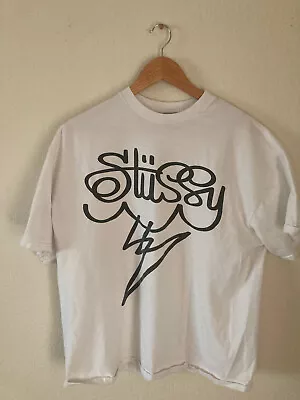 Vintage Stussy White Shirt XL Lightning Cloud • $55