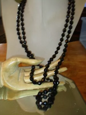 951 -  46  Jet Black Victorian Glass Bead Mourning Necklace Rhinestone Catch • $1.99