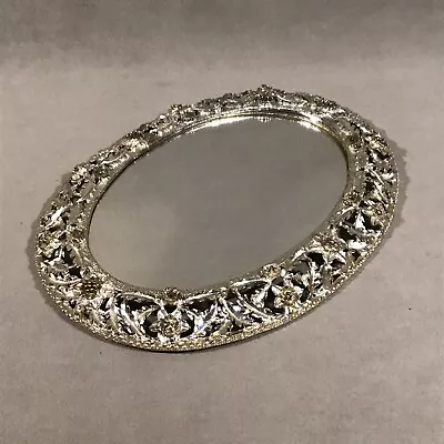 PV08599 Vintage Sam Fink SF Silverplate Oval Mirror Vanity Tray Plateau OAK LEAF • $12