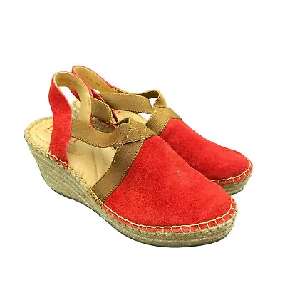 Born Meade Suede Espadrilles Wedges Strap Women’s 6 Red Beige New • $26.16