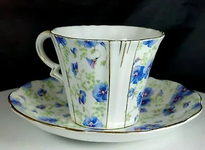 Vtg Royal Albert Blue Pansy Chintz Teacup & Saucer 1920s Art Deco  9768  R6 • $23.18