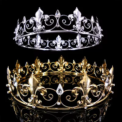 Men's Imperial Medieval Fleur De Lis King Metal Crown 4.5cm Tall 56.5cm Circ • $26.49