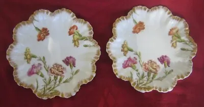 LIMOGES France ~ T & V ~ CARNATIONS ~ 8  Dessert Plates ~ GOLD TRIM ~ Lot Of 2 • $40