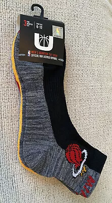 New- UNK NBA  MIAMI HEAT MENS QUARTER CUT SOCKS SIZE 6-12 NWT 3 PACK 🏀🔥 • $14