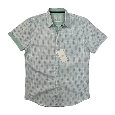 Craft + Flow Shirt Mens Mint Green Button Up Mini Tile Dots Short Sleeve Cotton • $19.94