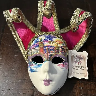 Pink Velvet La Maschera Del Galeone Venetian Mini Mask Made Venice Italy Signed • $19.99