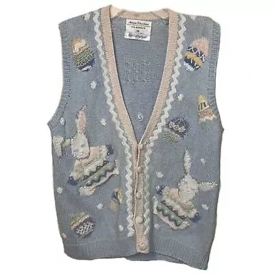 VTG Marisa Christina Pastel Bunny Knit SleevelessSweater Vest Womens Size Medium • $40