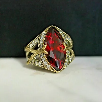 3Ct Marquise Cut Red Garnet Wedding Engagement Men's Ring 14K Yellow Gold Plated • $125.99