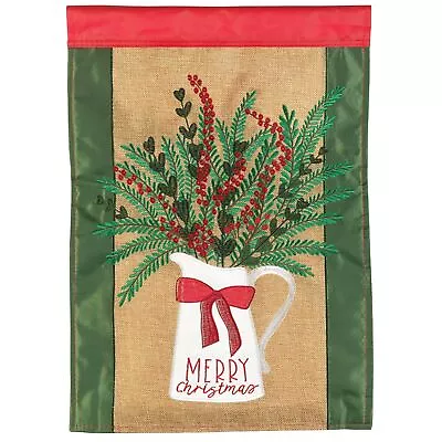 MERRY CHRISTMAS Pitcher Burlap Garden Flag • $18.95