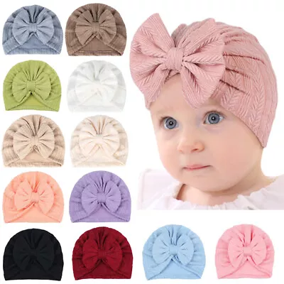 Newborn Baby Girls Infant Striped Soft Hat With Bow Cap Hospital Beanie Headband • $5.52