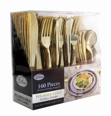 $29.90 • Buy 160 Pack Gold Plastic Cutlery Disposable Silverware 80 Forks 40 Knives 40 Spoons