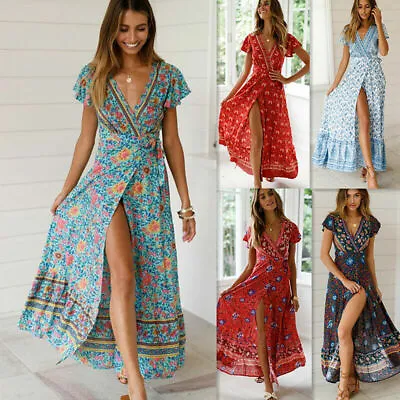 $23.99 • Buy Women Summer Boho Floral Paisley Dress Casual Holiday Beach Party  Maxi Dresses