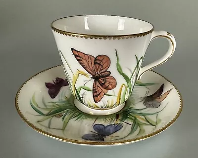 Coalport C1860s Coffee Cup & Saucer Butterflies Antique English Porcelain • £25