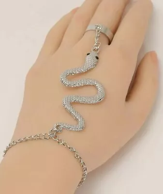 Gothic Style Silver Snake Shape Hand Harness With Ring And Bracelet  • £3.90