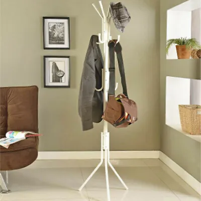 Coat Rack Stand White Floor Standing Hat Jacket Clothes Hanger 12 Hooks • £9.49