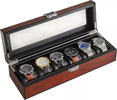 Caja De Reloj Con Almohada Extraíble Para Reloj 6 Ranuras Vitrina Madera Maciza • $48.95