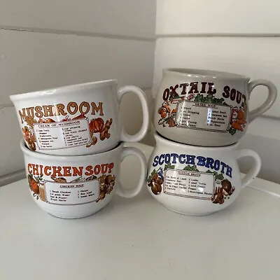 4 X Vintage Retro Recipe Soup Mugs Cups Chicken Mushroom Oxtail Scotch Broth • $33.40